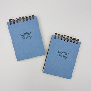 Two blue spiral mini jotter notepads that read SUMMIT, New Jersey