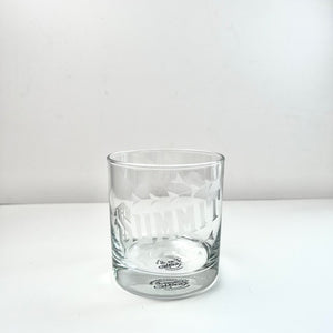 clear rocks glass with etched logo