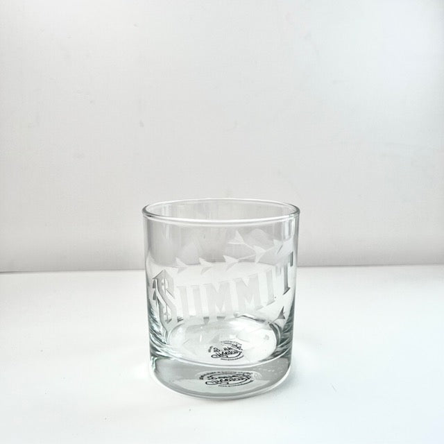 clear rocks glass with etched logo